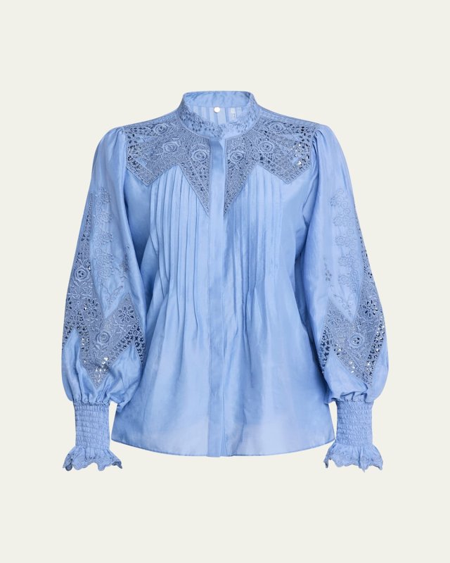Delta Embroidered Cotton-Silk Blouse